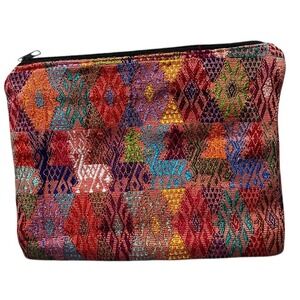 Artisan Revival Woven Geometric Pattern Zippered Pouch Clutch Cosmetic Bag